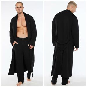 Savage X Fenty Terry Long Robe in Black Caviar | Size XL